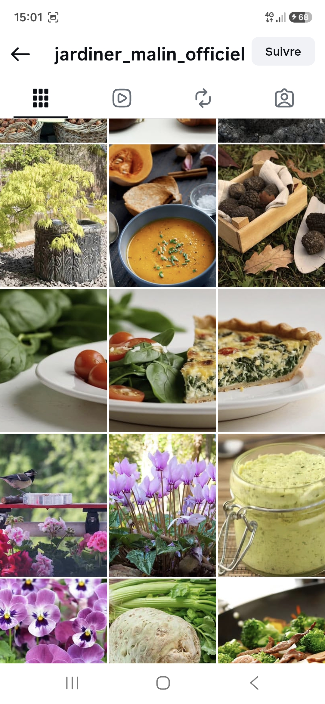 Grille Instagram Jardiner Malin : contenus jardin, cuisine et nature.